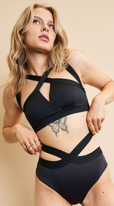 lunalae tia strappy cross over top recycled black