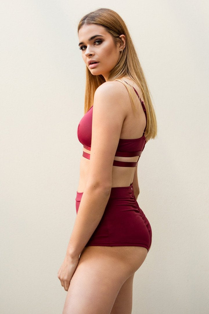 High Waist Basic Shorts - Wine