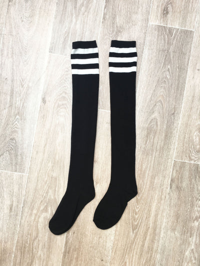 lunalae thigh high socks black/white stripes