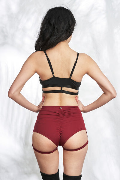 lunalae lure you high waisted garter shorts wine