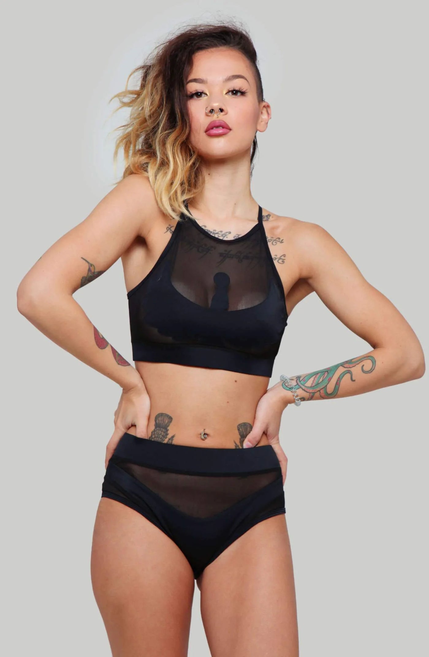 cxix goddess high waisted bottoms black/black mesh