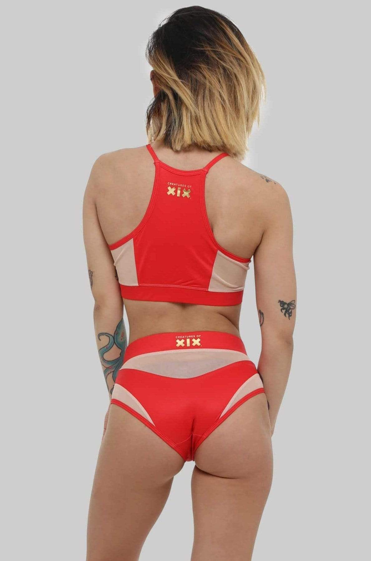 cxix goddess high waisted bottoms red/sand mesh