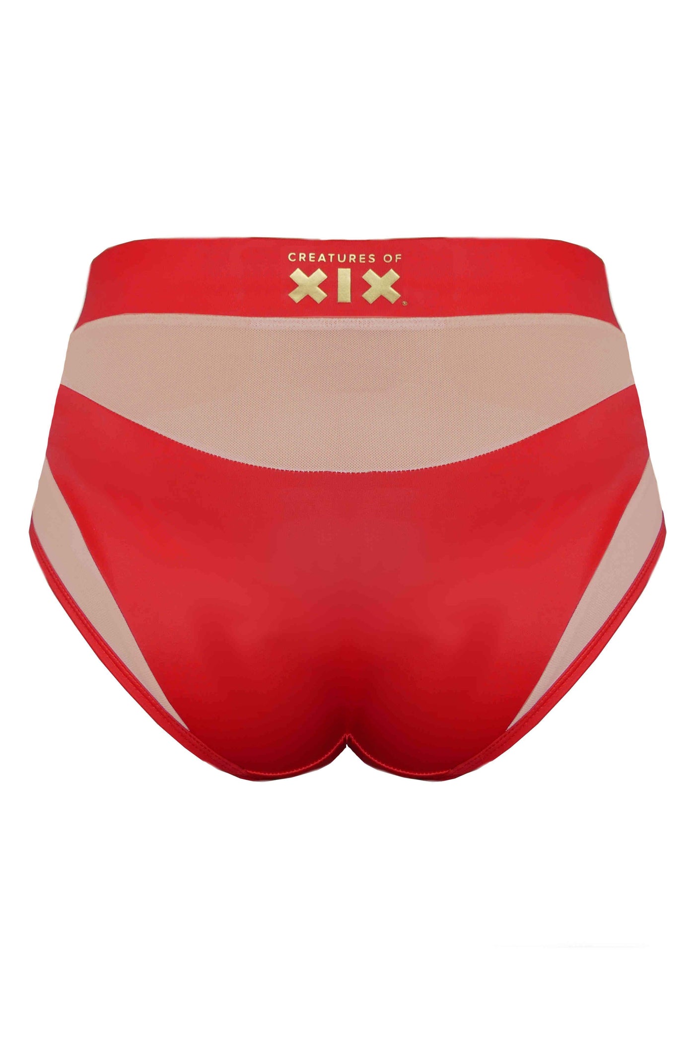 cxix goddess high waisted bottoms red/sand mesh