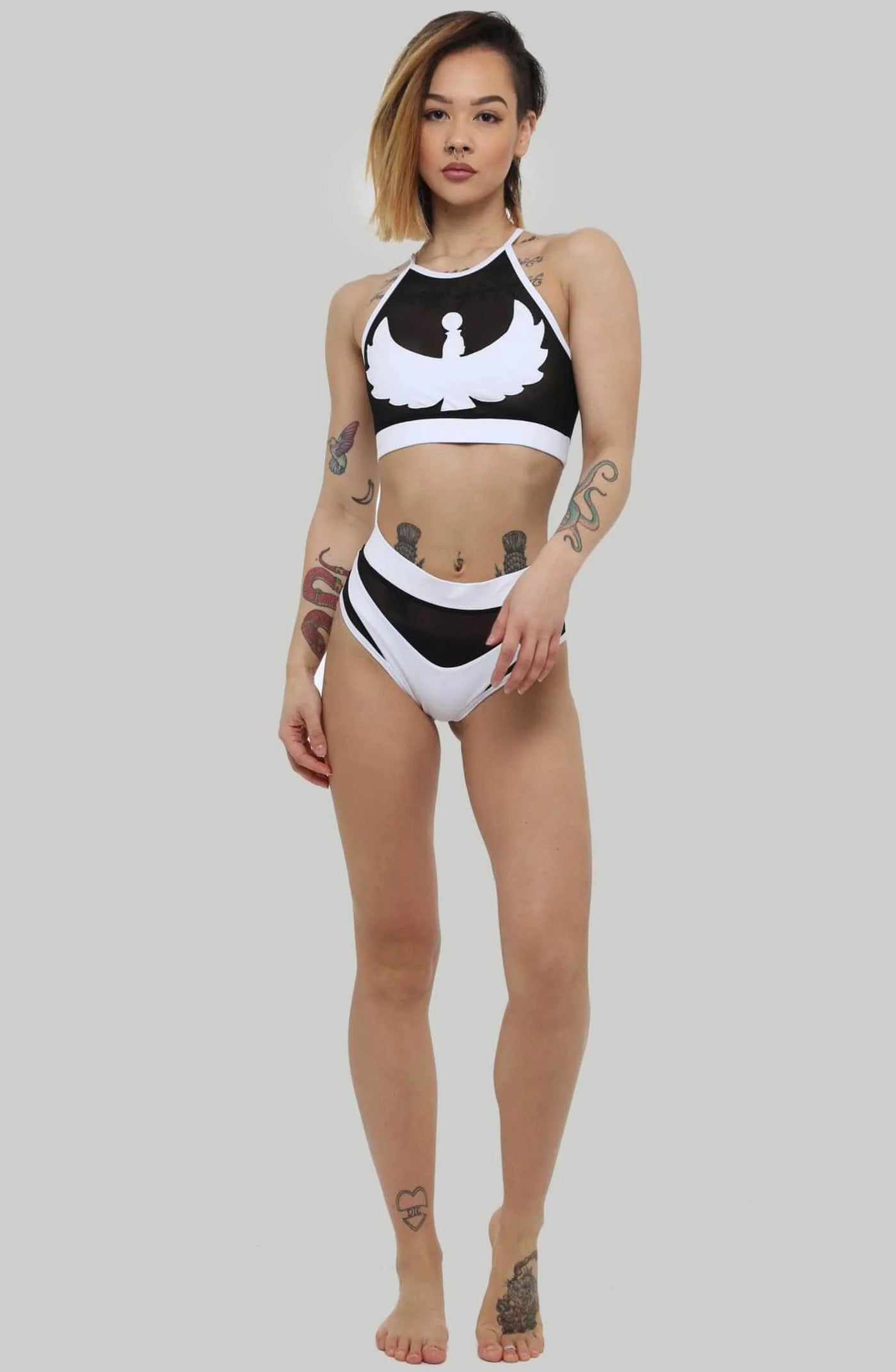 cxix goddess high waisted bottoms white/black mesh