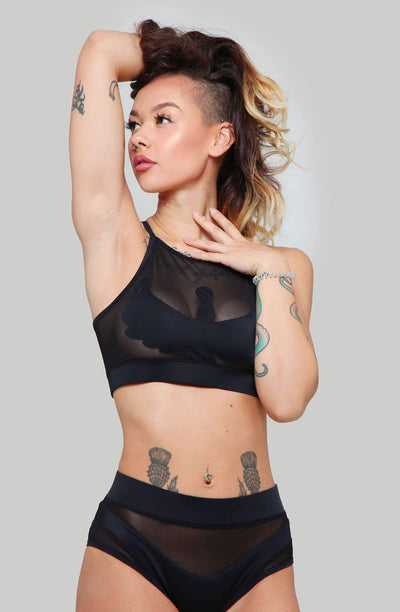 cxix i s i s goddess halter top black/black mesh