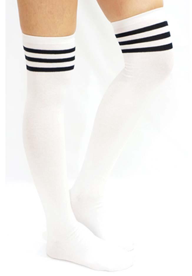 lunalae thigh high socks white/black stripes